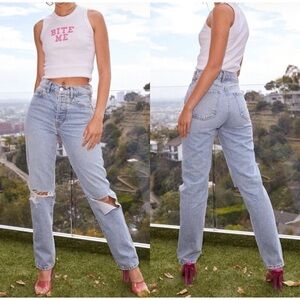 NEW! Revice Denim Ex Boyfriend Jeans Left On Read Sz 32 Light Wash Distress NWT